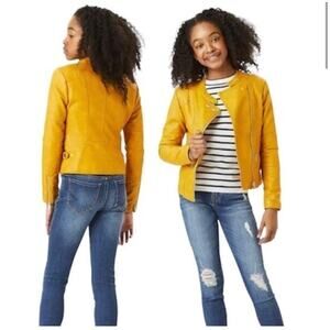 HABITUAL girl Yellow Vegan Leather Moto Jacket 7/8